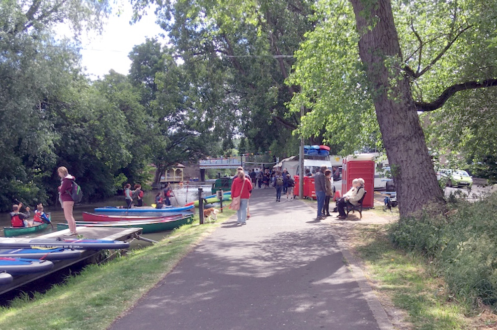 People enjoying the canal at Harrison park
