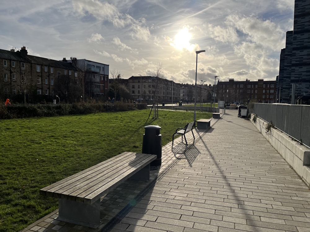 grass lawn by the canal 