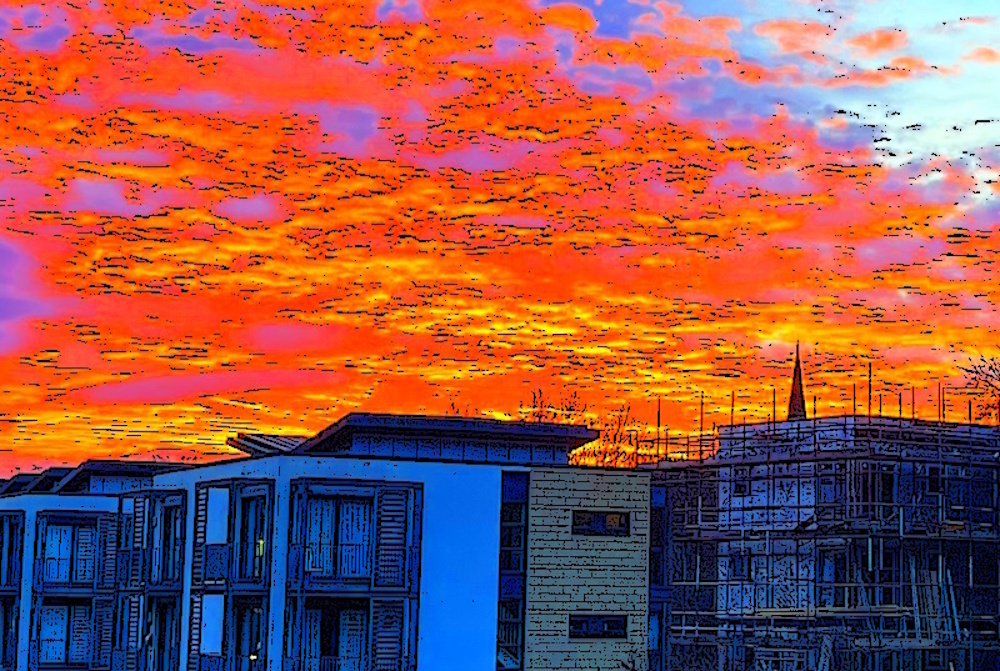 Red sky over the new flats outside boroughmuir school